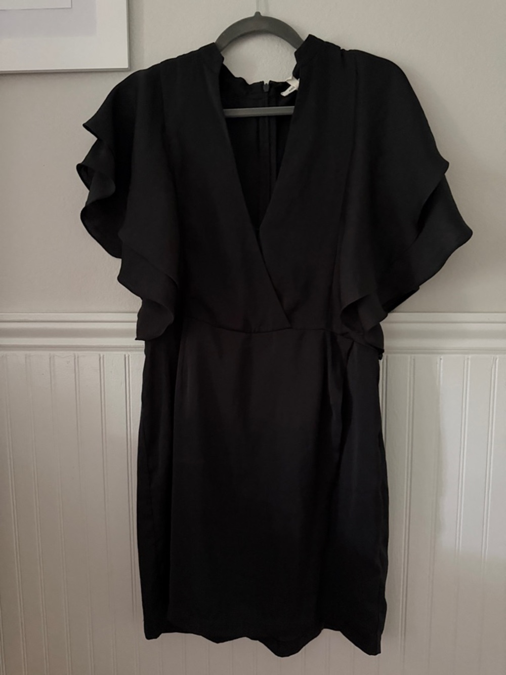 Avec Les Filles Black V-Neck Flutter Sleeve Mini Dress